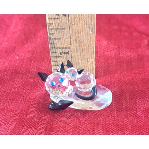 Vintage Iris Arc Crystal Mother Cat & Kitten Figure Blue Eyes Rhinestone Collar - Picture 6 of 6